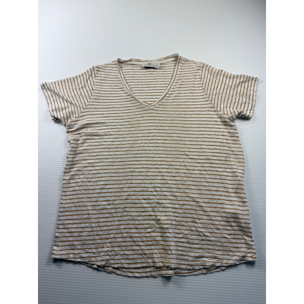 Vineyard Vines Womens Medium Striped 100% Linen V-Neck T-Shirt Portugal
